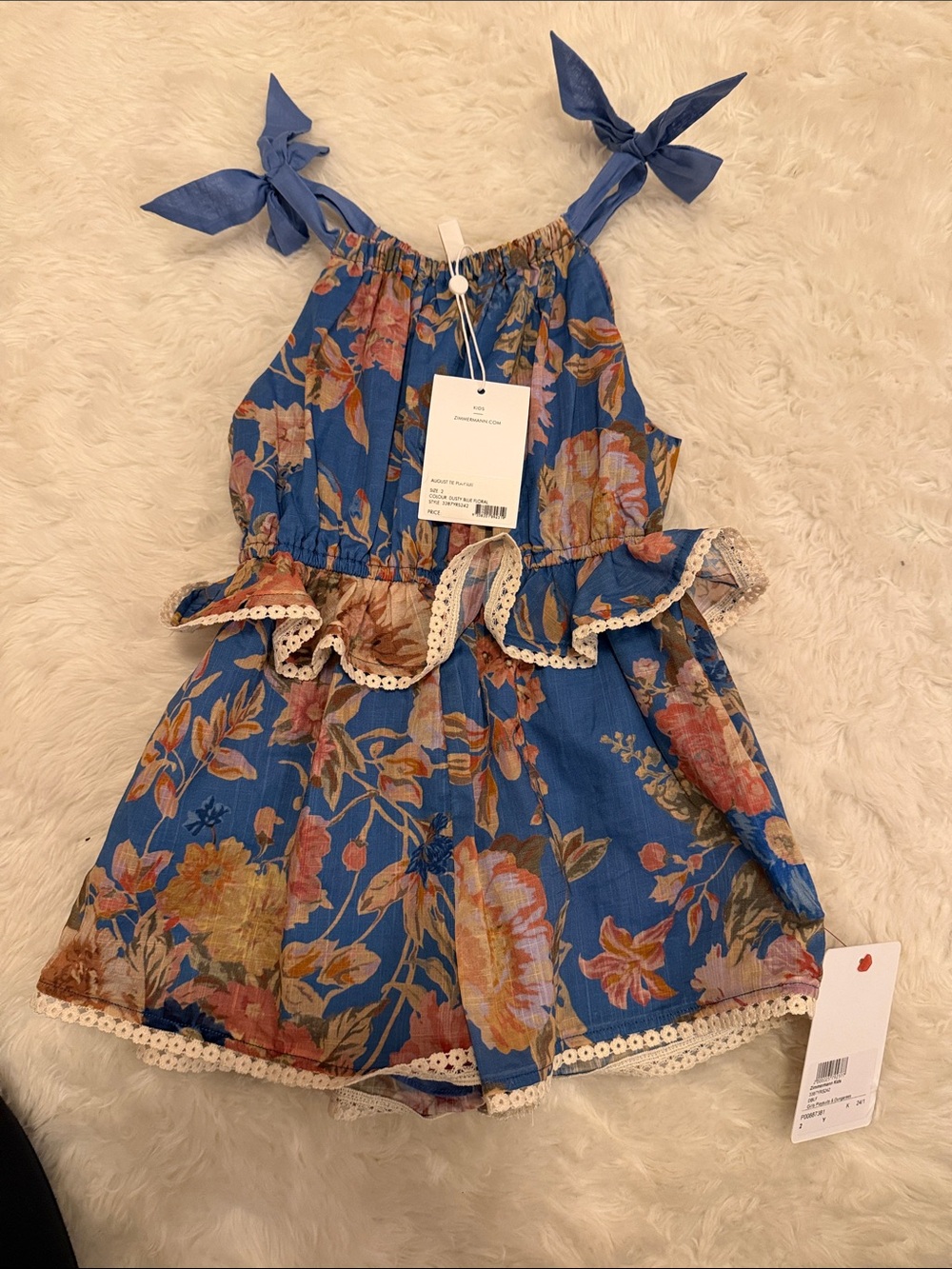 Zimmermann August print Blue Floral Tie-Strap Playsuit NWT romper / jumpsui